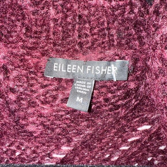Eileen Fisher Mohair Open Knit Cowl Neck Sweater - Burgundy M - Picture 4 of 6